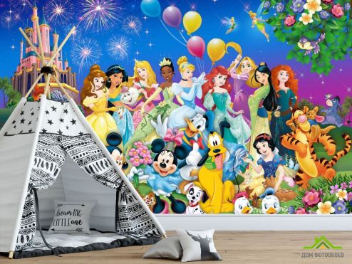 выбрать Фотообои Все принцессы у замка Фотообои Фотообои в детскую: горизонталная, горизонтальная ориентация на стену