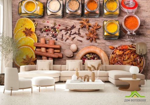 выбрать Фотообои Специи Фотообои Фотообои Еда и напитки: горизонталная, горизонтальная, оранжевый ориентация на стену