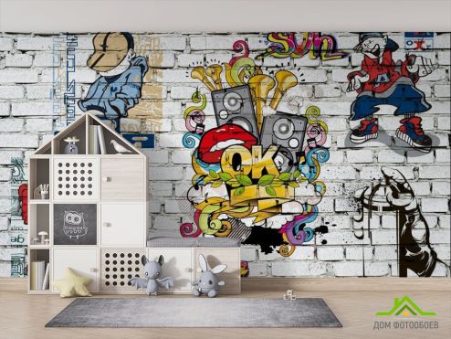 выбрать Фотообои 3д стена с граффити  на стену