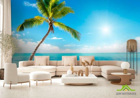 выбрать Фотообои Пальма, солнце, пляж Фотообои, цвет: «горизонталная, горизонтальная» на стену