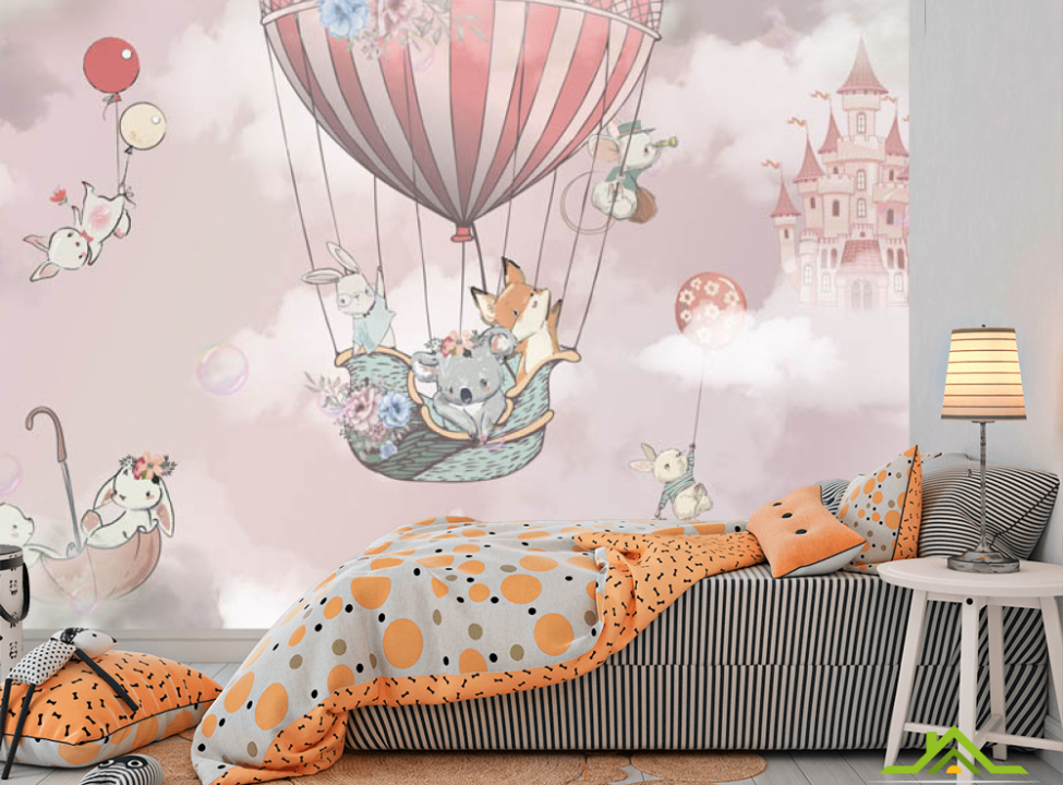 выбрать Фотошпалери Повітряна куля з животними для дівчинки Каталог фотошпалер на стіну
