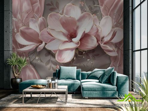 выбрать Фотообои Розовые 3д цветы Цветы на стену