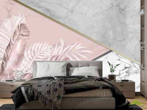 выбрать Фотообои Мраморный фон и листья Фотообои в спальню: горизонталная, горизонтальная ориентация на стену