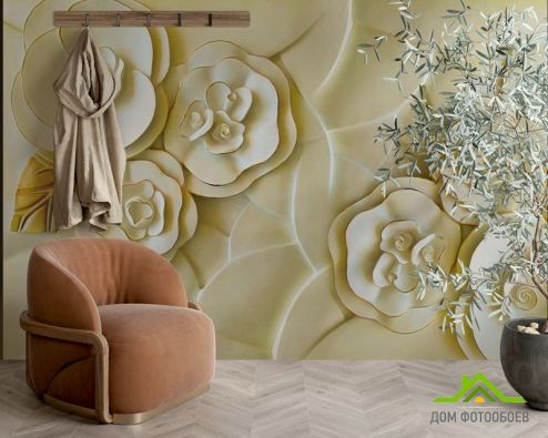 выбрать Фотошпалери Керамічні квіти кольору слонової кістки Фотошпалери Фотошпалери 3D барельєф: квадратна, горизонтальна орієнтація на стіну