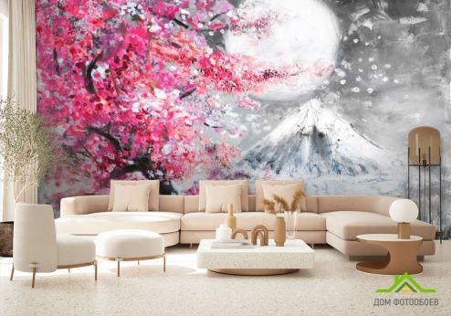 выбрать Фотошпалери картина біла луна над рожевим деревом Фотошпалери, колір: «» на стіну