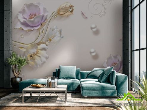 выбрать Фотообои Керамичесике цветы с золотыми ножками Фотообои 3Д барельеф на стену