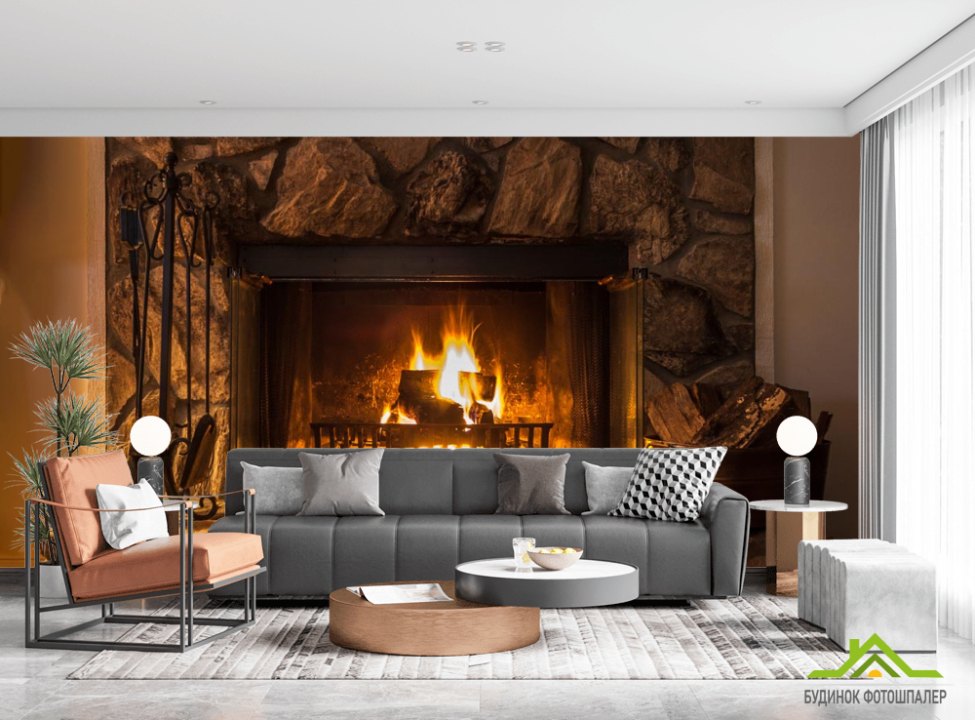 выбрать Фотошпалери камін викладений камінням Каталог фотошпалер на стіну