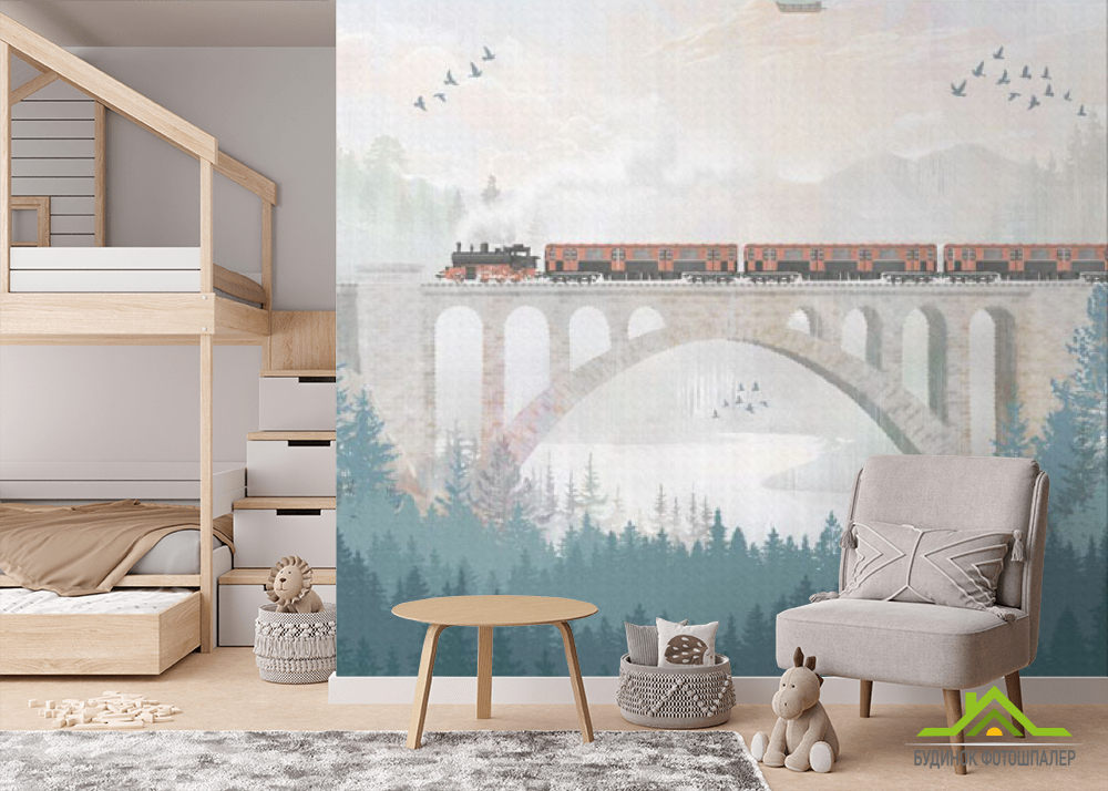Фотошпалери поїзд на мосту в дитячу