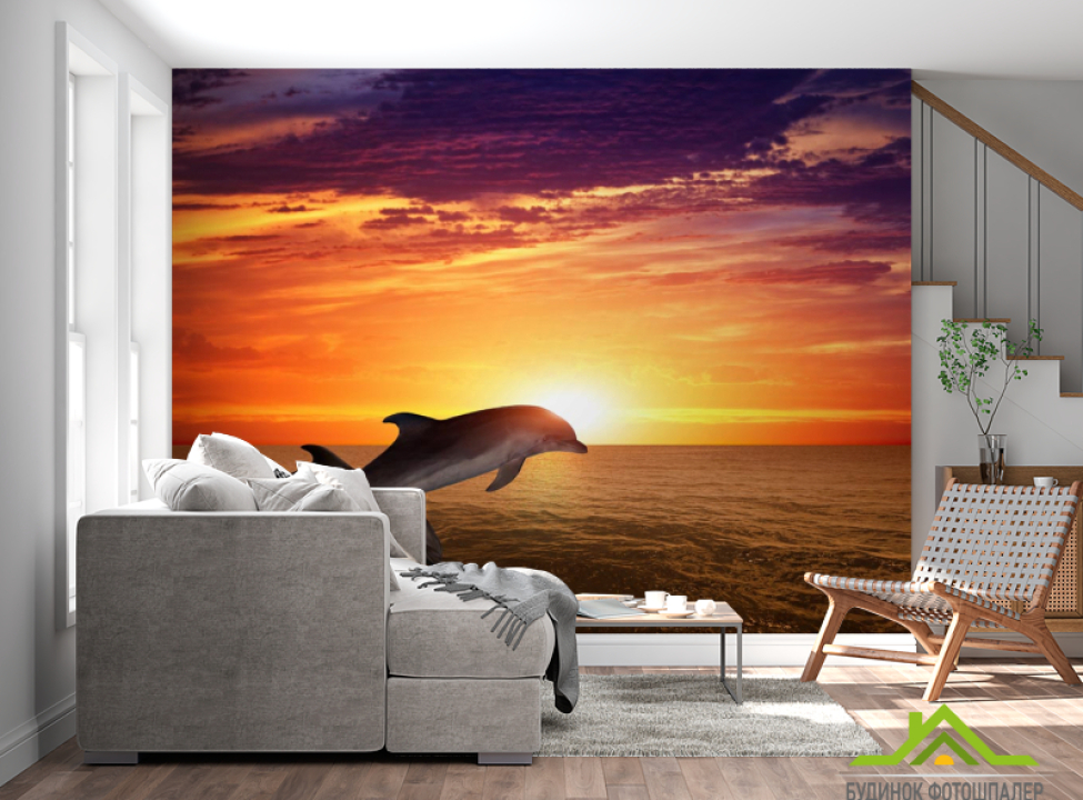 выбрать Фотообои Дельфины, море и закат Каталог фотообоев на стену