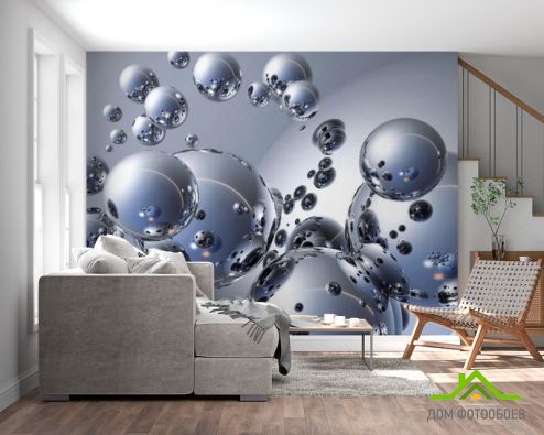выбрать Фотообои Металлические шары 3д Фотообои 3D фотообои: горизонталная, горизонтальная, серый ориентация на стену