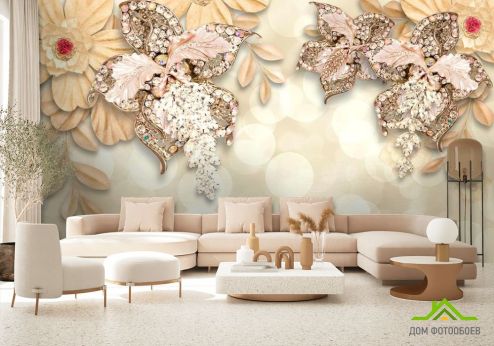 выбрать Фотообои 3d цветы и брошки Фотообои 3D фотообои: горизонталная, горизонтальная, белая, коричневый ориентация на стену