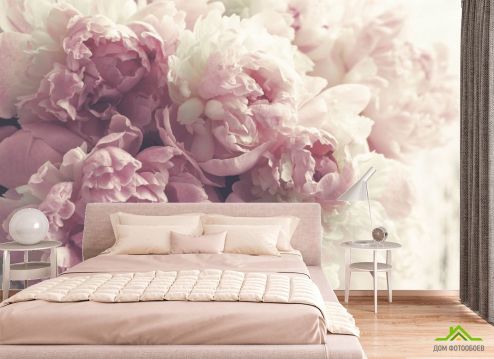 выбрать Фотообои Розовые пионы Фотообои в спальню: горизонталная, горизонтальная ориентация на стену
