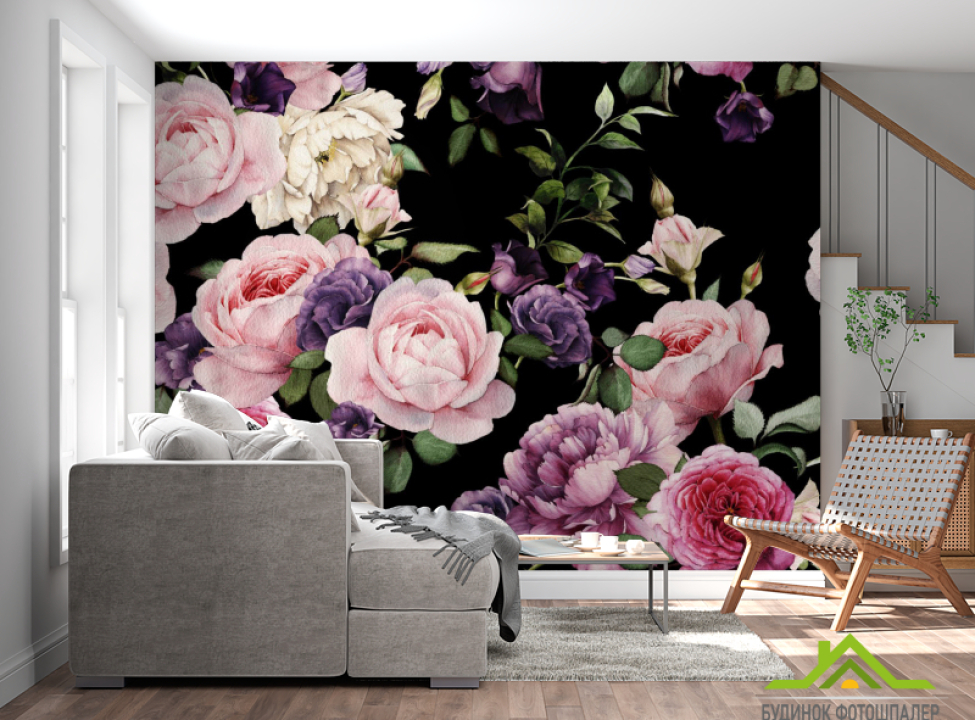 выбрать Фотошпалери Вінтажний квіти на чорному Каталог фотошпалер на стіну