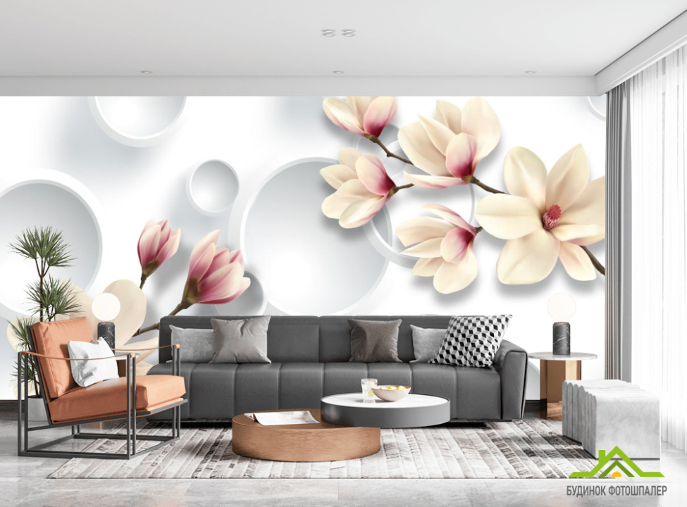 выбрать Фотообои Магнолия и 3д круги Каталог фотообоев на стену