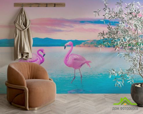 выбрать Фотообои Фламинго Фотообои Фотообои Животные: горизонталная, горизонтальная ориентация на стену