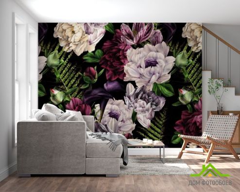 выбрать Фотообои Темный принт с винтажными цветами Фотообои Цветы на стену