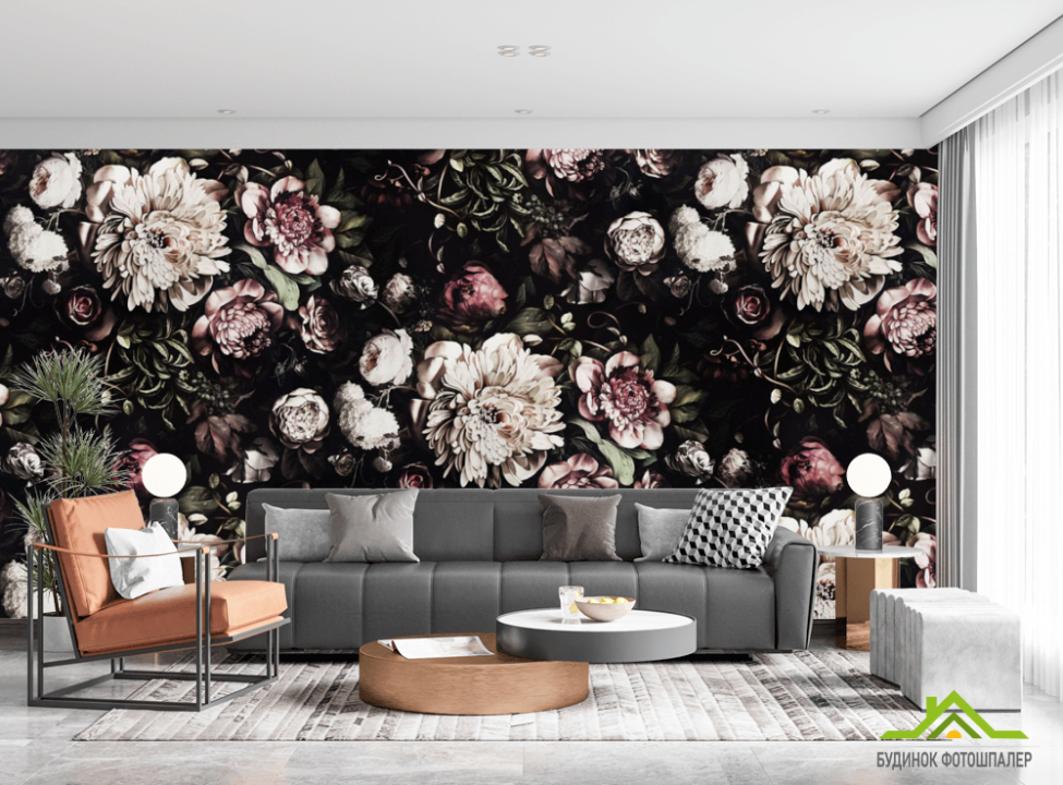 выбрать Фотообои Классические цветы на черном фоне Каталог фотообоев на стену