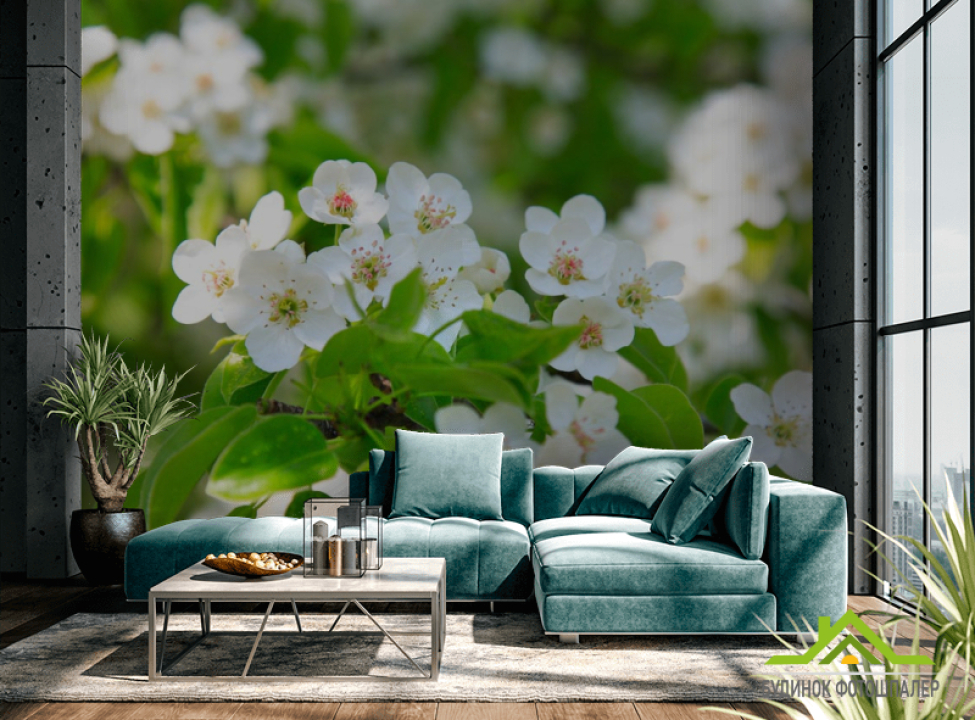 выбрать Фотообои белые весенние цветочки Каталог фотообоев на стену