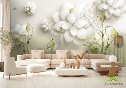 выбрать Фотообои 3д цветы каллы Фотообои 3D фотообои: горизонталная, горизонтальная ориентация на стену