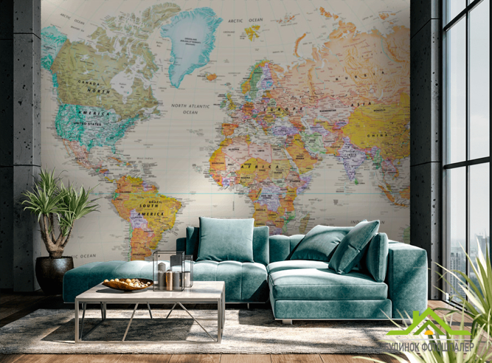 выбрать Фотообои Желтая карта мира Каталог фотообоев на стену