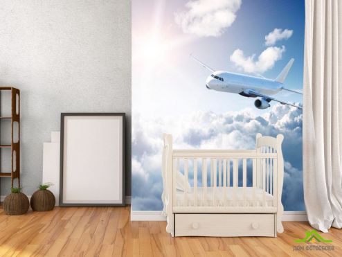 выбрать Фотообои Самолет в небе Голубые фотообои на стену
