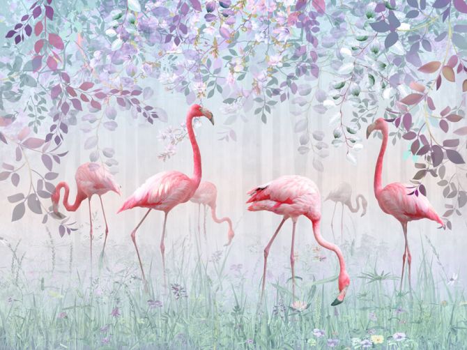 Фотообои Фламинго и зелень