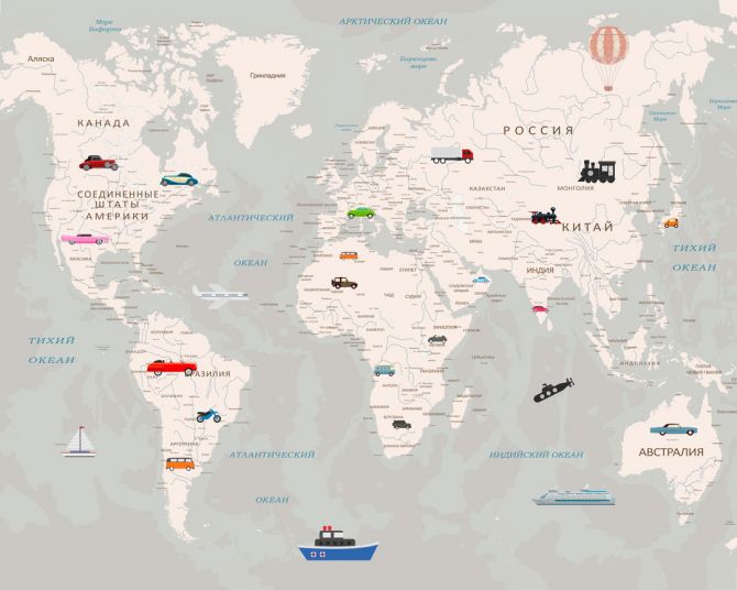 Фотообои Карта мира и машинки