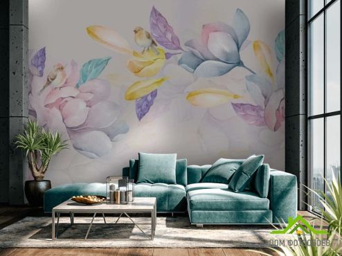 выбрать Фотообои Акварельные нежные цветы Скандинавский стиль на стену