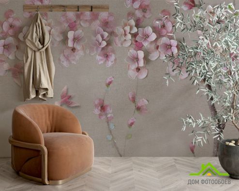 выбрать Фотообои Розовая ветка сакуры Фотообои 3Д барельеф на стену