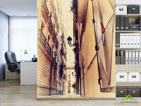 выбрать Фотообои узкая улица с фонарем Фотообои Город на стену