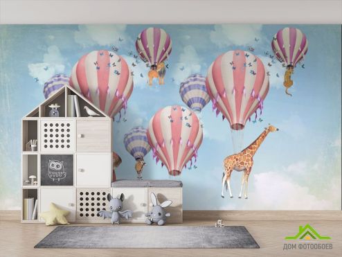 выбрать Фотообои Воздушные шары с животными Фотообои Фотообои Little kids: горизонталная, горизонтальная ориентация на стену