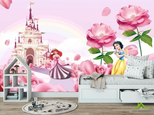 выбрать Фотообои Розовый замок с принцессами  на стену