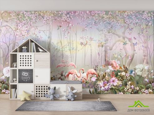 выбрать Фотообои Лес и фламинго Фотообои, цвет: «горизонталная, горизонтальная» на стену
