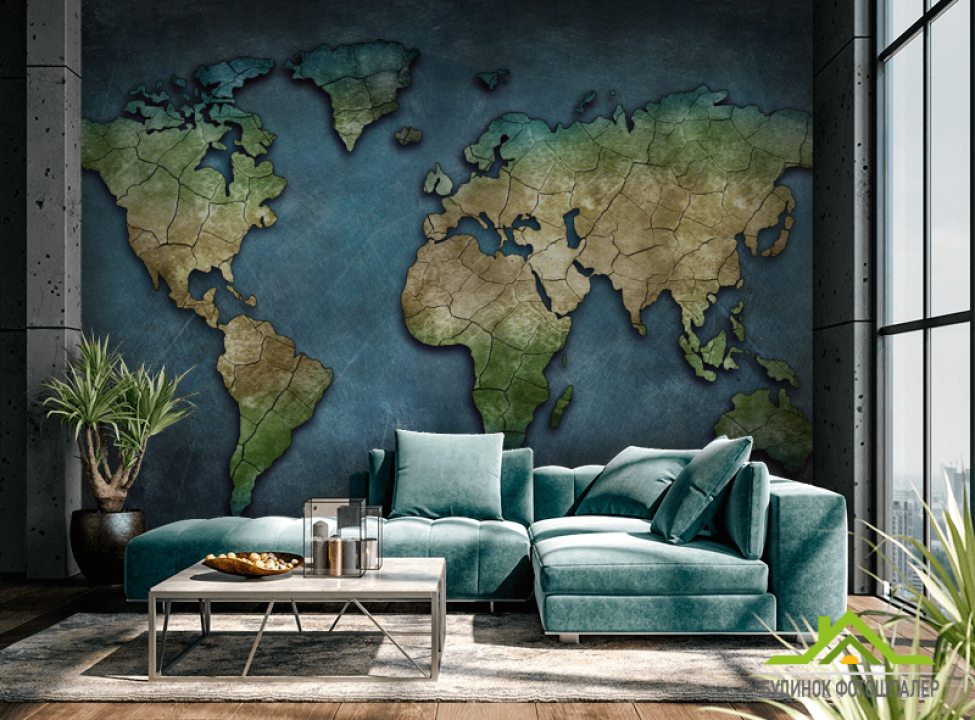 выбрать Фотообои Карта мира в синих тонах Каталог фотообоев на стену
