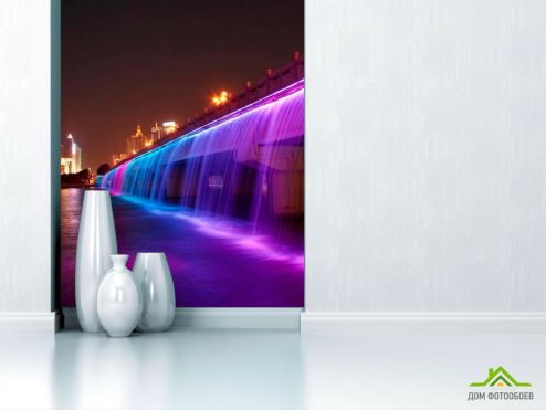 выбрать Фотообои Ночь мост цветомузыка Фотообои Современный город на стену