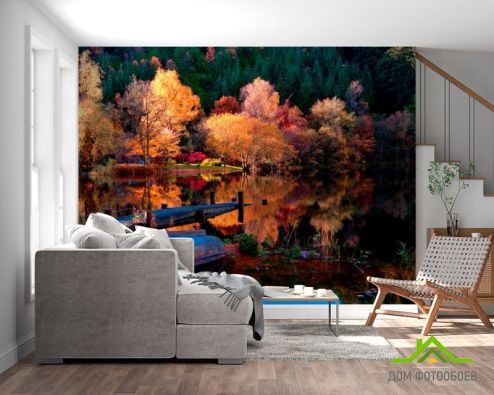 выбрать Фотообои Под осень, лодка Фотообои Фотообои лес - Осень на стену
