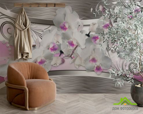 выбрать Фотообои Орхидея и абстракция 3d Фотообои 3D фотообои: горизонталная, горизонтальная, серый ориентация на стену