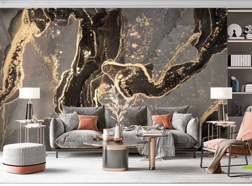 выбрать Фотошпалери коричневий флюїд з золотом Каталог фотошпалер на стіну