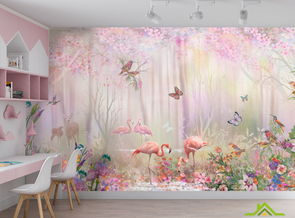 выбрать Фотошпалери Фламінго в лісі сказачном Фотошпалери Little kids на стіну