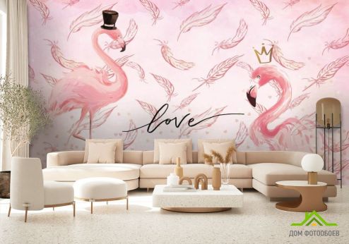 выбрать Фотообои Розовые фламинго в шляпе Фотообои Животные на стену