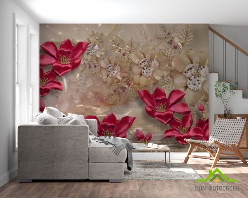 выбрать Бордовые цветы 3д Фотообои 3Д на стену