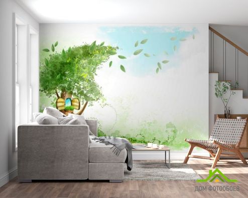 выбрать Фотообои Дерево Фотообои Фотообои Иллюстрации: рисунок, зелений, зеленый  на стену