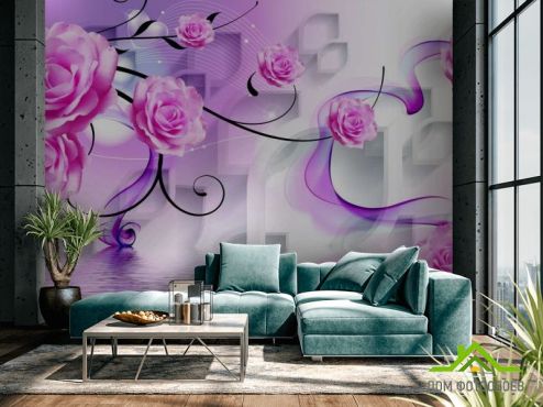 выбрать Фотообои 3д розовые розы Фотообои, цвет: «» на стену