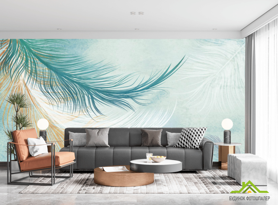 выбрать Фотошпалери Векторні пір'я блакитні Каталог фотошпалер на стіну