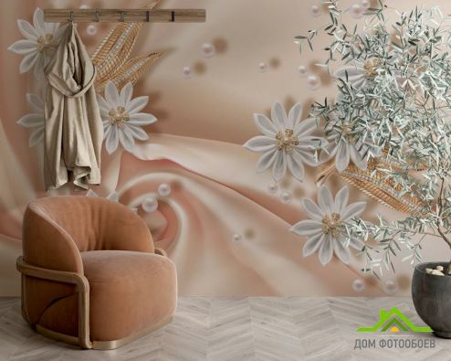 выбрать Фотообои белые цветы брошки на ткани Фотообои Фотообои Цветы:  на стену