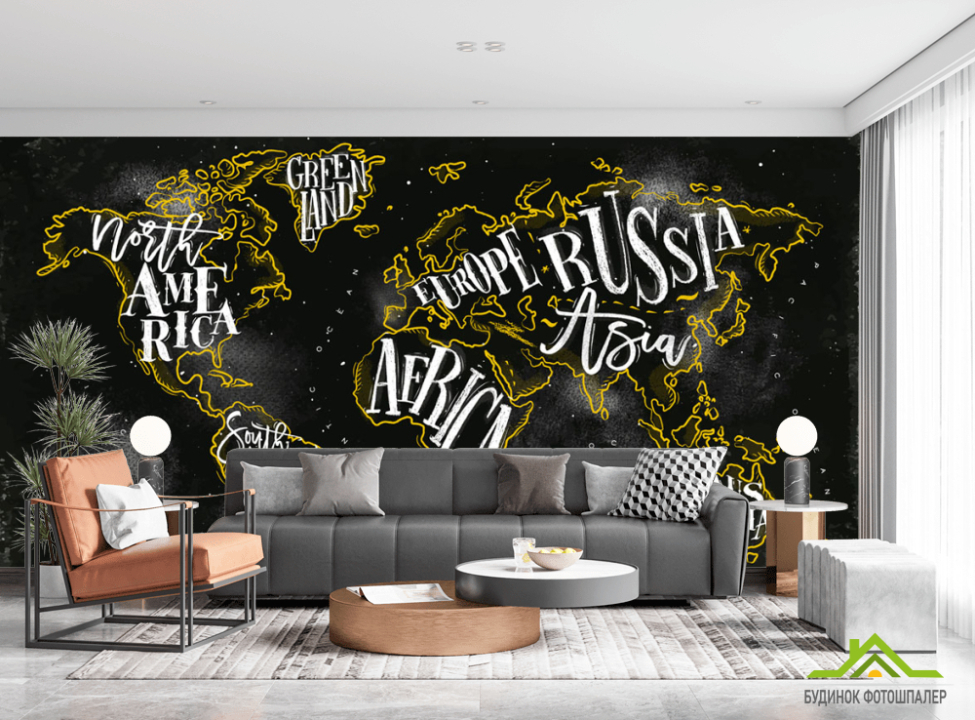 выбрать Фотошпалери Карта на чорному тлі Каталог фотошпалер на стіну