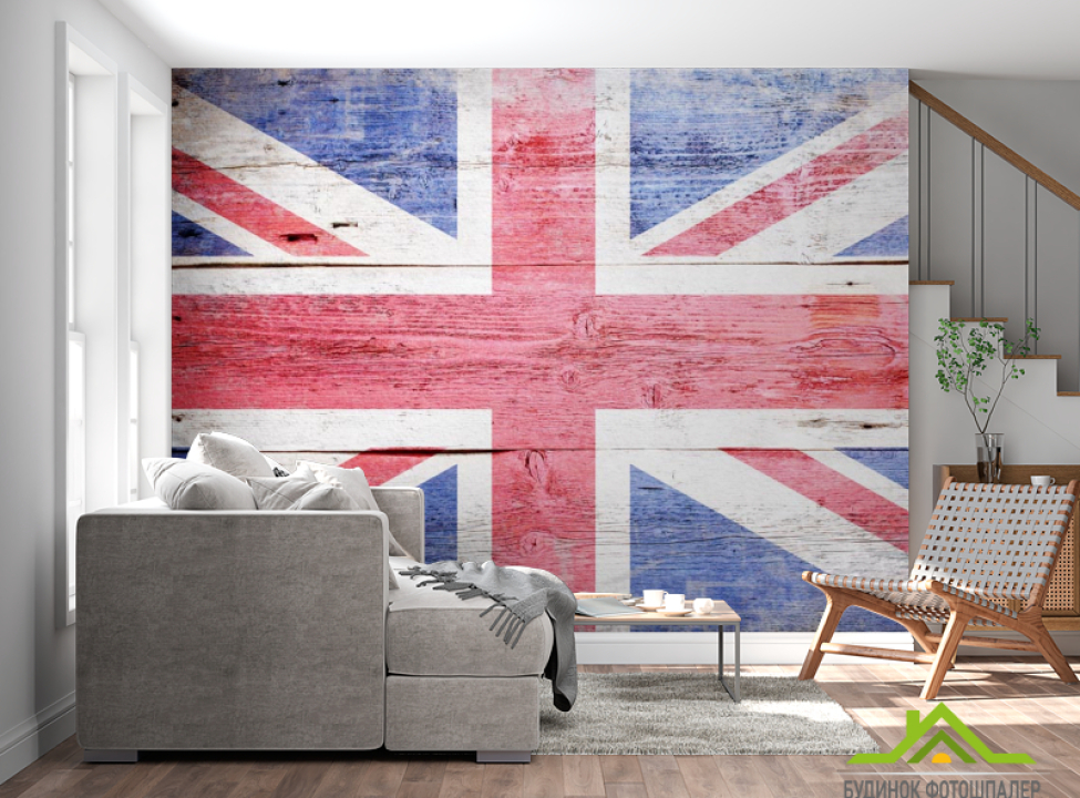 выбрать Фотошпалери прапор Великобританії на дерев'яному тлі Каталог фотошпалер на стіну