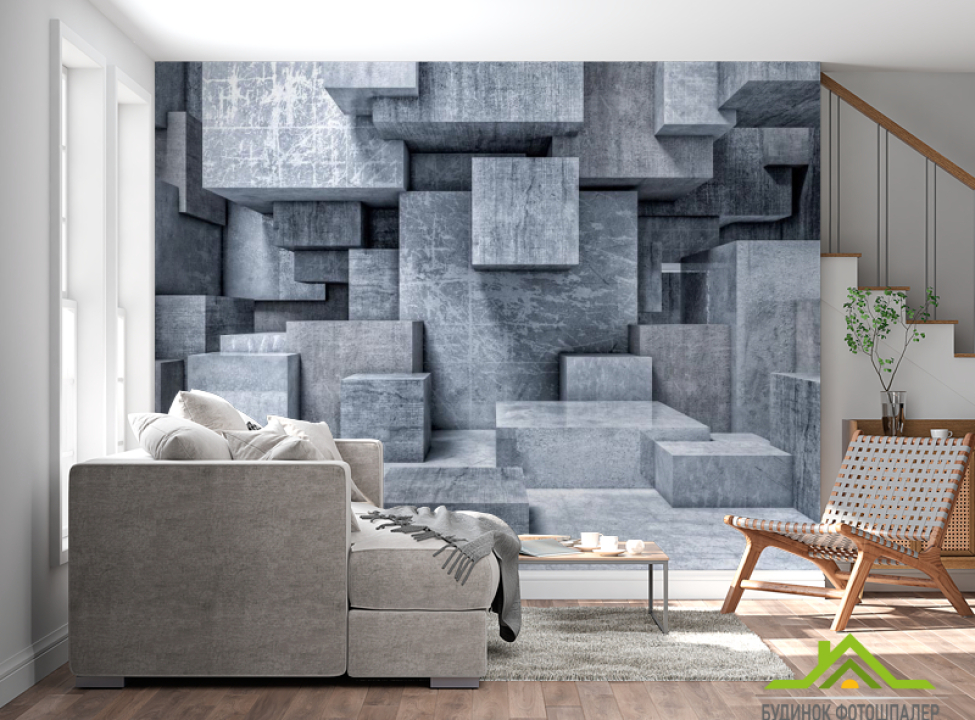 выбрать Фотообои серые гранитные кубы 3Д Каталог фотообоев на стену