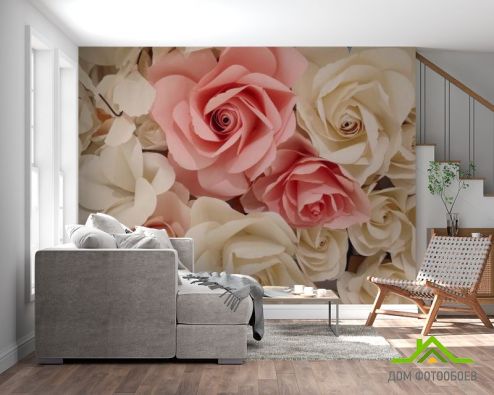 выбрать Фотообои белые и розовые розы из бумаги Фотообои, цвет: «горизонталная, горизонтальная» на стену