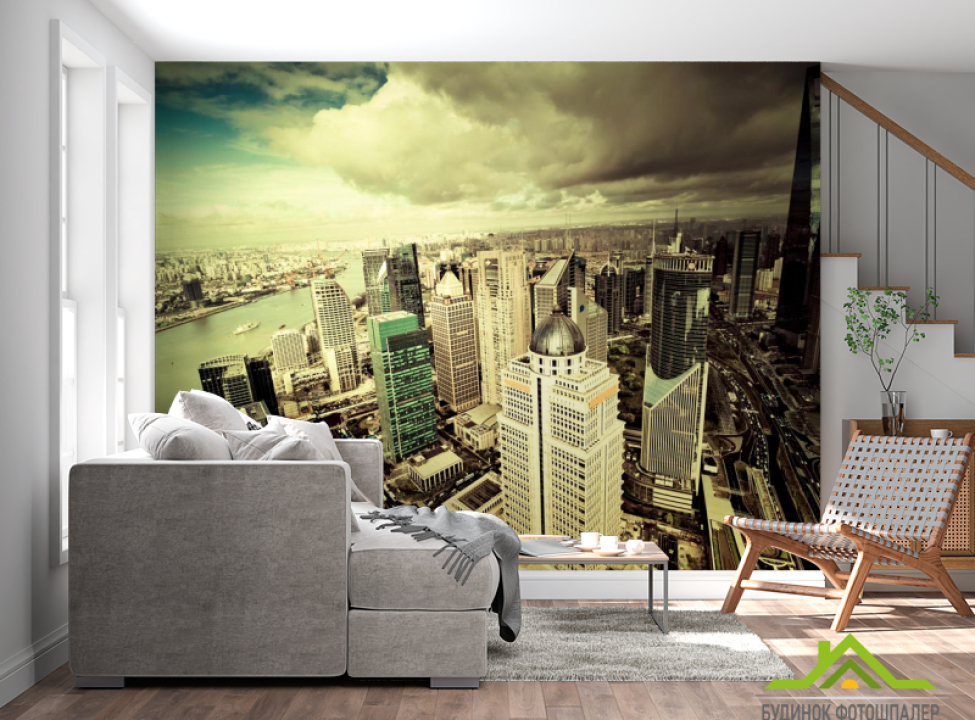выбрать Фотообои Дома, вода, тучи Фотообои Современный город на стену